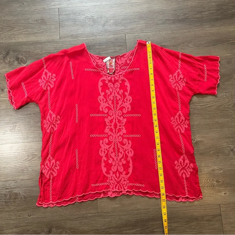 Johnny Was Hot Pink Demoran Tonal Embroidered Blouse Top Short Sleeve Size M - Picture 7 of 7